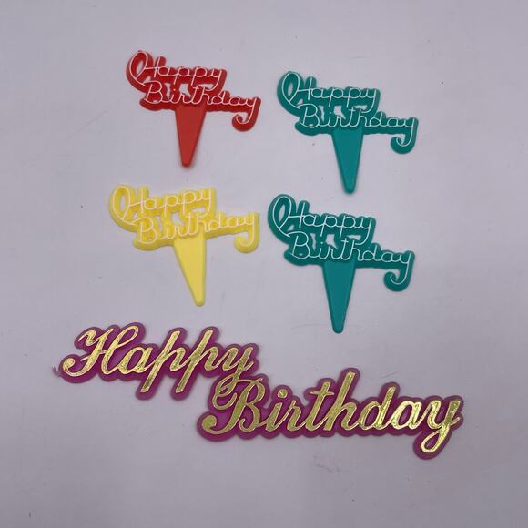 94 Vintage Cupcake Cake Toppers Happy Birthday Best Wishes Bells ABC Hat Candle - Picture 8 of 9